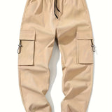 Kid's Pockets Patched Cargo Pants, Elastic Waist Trousers, Boy's Clothes For All Seasons