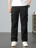 kkboxly Casual Loose Men's Solid Outdoor Cargo Style Long Pants With Multi-pocket Design, Men's Work Wear