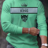 kkboxly  King Print, Men's Graphic Design Crew Neck Long Sleeve Active T-shirt Tee, Casual Comfy Shirts For Spring Summer Autumn, Men's Clothing Tops