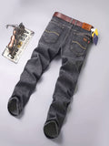 Men's Regular Chic Jeans, Street Style Distressed Stretch Denim Pants