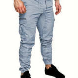 Casual Side Flap Pockets Drawstring Woven Joggers, Men's Cargo Pants For Spring Fall Outdoor