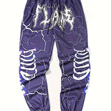 kkboxly  Halloween Series Skeleton Print Drawstring Sweatpants Loose Fit Pants Men's Casual Joggers For Men Winter Fall Running Jogging