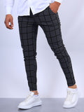 kkboxly  Slim Fit Elegant Plaid Slacks, Men's Casual Vintage Style Slightly Stretch Dress Pants For Business Banquet Dating Dinner