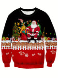 kkboxly Christmas Series Santa Print Trendy Sweatshirt, Men's Casual Graphic Design Crew Neck Pullover Sweatshirt For Men Fall Winter