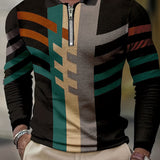 kkboxly Vintage Color Block Waffle Men's Comfy Long Sleeve Zipper Lapel Shirt For Spring Fall