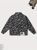 Letter Print Chic Jacket, Men's Casual Lapel Jacket Coat For Spring Fall