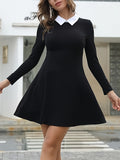 Solid Collared Mini Dress, Elegant Long Sleeve Stylish Dress, Women's Clothing
