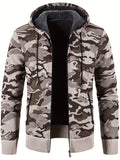 kkboxly  Warm Fleece Camouflage Pattern Hooded Jacket, Men's Casual Zipper Pockets Slightly Stretch Sweatshirt Jacket For Fall Winter