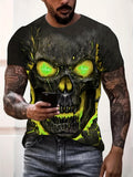 kkboxly Trendy 3D Skull Pattern Print Men's T-shirt, Crew Neck Short Sleeve Tops, Graphic Tee Men's Clothes Summer, Men's Outfits