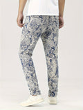 kkboxly  Men's Jacquard 2pcs, Trendy Lapel Long Sleeve Jacket And Straight Leg Stylish Pants For Spring And Autumn