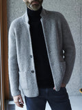 kkboxly  Men's Pocket Knitted Stand Neck Thickened Cardigan Sweater