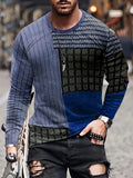 Color Block Men's Long Sleeve Vintage Novelty T-shirt, Stylish Tees For Autumn, Mens Clothing