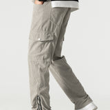 kkboxly  Zipper Design, Men's Corduroy Cargo Pants With Flap Pockets, Comfy Trendy Trousers