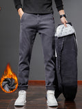 kkboxly  Men's Warm Fleece Semi-formal Straight Leg Pants For Fall Winter Business