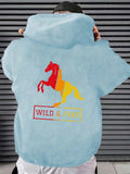 kkboxly  Horse Pattern Zip Up Hoodie, Men's Casual Stretch Hooded Sweatshirt Sportswear