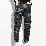 Camouflage Multi Pockets, Men's Cotton Cargo Pants, Trendy Comfy Jogger Pants Work Pants, Mens Clothing