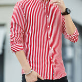 kkboxly  Thin Striped Long Sleeve Shirt Men's Business Casual Slim Button Down Shirt