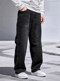 kkboxly Men's Wide Leg Jeans, Casual Street Style Distressed Denim Pants