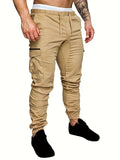 kkboxly  Casual Side Flap Pockets Drawstring Woven Joggers, Men's Cargo Pants For Spring Fall Outdoor