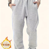 kkboxly  Men's Solid Casual Pants, Oversized Sports Sweatpants For Autumn/winter, Men's Clothing, Plus Size