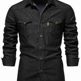 kkboxly  Cotton Denim Shirt Men Long Sleeve Quality Cowboy Shirts For Men Casual Slim Fit Mens Designer Clothing