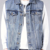 kkboxly Men's Casual Chest Pocket Distressed Button Up Denim Vest