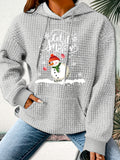 Cozy 95% Polyester 5% Spandex Women's Long Sleeve Casual Hooded Waffle Knit Sweatshirt with Adorable Snowman Christmas Applique for Fall/Winter