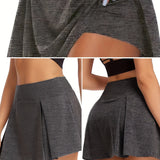 kkboxly  Dark Gray 2-in-1 Pleated Detail Skirt With Shorts, Summer Stretchy Tennis Golf Skirt, Women's Activewear