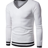 kkboxly  Men's Colorblock Autumn Winter Warm V-Neck Long Sleeve Sweatshirt