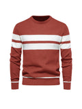 kkboxly  All Match Knitted Striped Pattern Sweater, Men's Casual Warm Slightly Stretch Crew Neck Pullover Sweater For Men Fall Winter