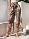 kkboxly  Ethnic Floral Print Wide Leg Pants, Casual Loose Tie Waist Pants, Women's Clothing