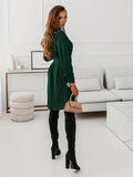 kkboxly  Button Shirt Dress With Belt, Elegant Long Sleeve Dress For Spring & Fall, Women's Clothing