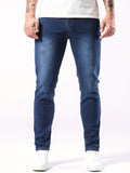 kkboxly  Slim Fit Jeans, Men's Casual Street Style Solid Color Mid Stretch Denim Pants For Spring Summer