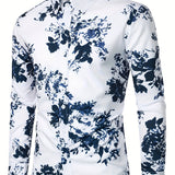 kkboxly Men's Formal Classic Design Flower Print Button Up Shirt, Male Clothes For Spring And Fall Business Occasion