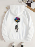 kkboxly  Cartoon Astronaut Pattern Zip Up Hoodie, Men's Casual Stretch Hooded Sweatshirt Sportswear