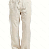 kkboxly Men's Cotton & Linen Blend Long Pants, Loose Elastic Waist Large Pocket Trousers