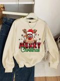 Girls' Festive Reindeer Print Sweatshirt - Cozy Polyester, Casual Long Sleeve Crew Neck for Fall/Winter, for Christmas, Autumn, Spring