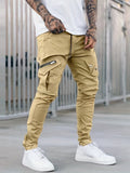 Men's Drawstring Cargo Pants, Zip Pocket Slim Fit Trendy Outdoor Pants, Mens Work Pants, Tactical Pants