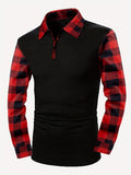 kkboxly  Retro Plaid Shirt, Men's Casual V-Neck Pullover Long Sleeve Rugby Shirt For Winter Fall, Men's Clothing