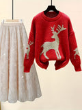 Cozy Red Christmas Elk Pullover Sweater - Teen Girls' Baggy Comfy Long Sleeve Knitted Jumper Tops for Casual Winter Wear - Soft, Warm, and Festive Holiday Gift Idea