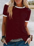 kkboxly  Solid Simple T-shirt, Casual Crew Neck Short Sleeve Versatile T-shirt, Women's Clothing