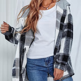 kkboxly  Plaid Print Hooded Shirt, Casual Drawstring Long Sleeve Shirt, Women's Clothing