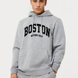 kkboxly Plus Size Men's "BOSTON" Print Hooded Sweatshirt Oversized Hoodies Fashion Casual Tops For Spring/autumn, Men's Clothing