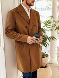 Men's Elegant Trench Double Breasted Coat, Casual Wool-like Fabric Warm Overcoat For Fall Winter