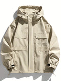 kkboxly  Windbreaker Hooded Jacket, Men's Casual Zip Up Jacket Coat For Outdoor Activities