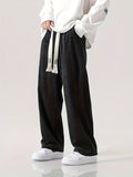 kkboxly  Men's Corduroy Wide Leg Pants, Casual Waist Drawstring Trousers For Leisure Activities