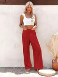 kkboxly  Shirred Waist Wide Leg Pants, Casual Solid Slant Pockets Pants For Summer & Spring, Women's Clothing