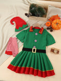 Girls/boys Elf Dress Set For Christmas Party Spring Fall Costume Gift