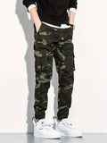 Camouflage Multi Pockets, Men's Cotton Cargo Pants, Trendy Comfy Jogger Pants Work Pants, Mens Clothing