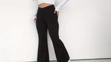 kkboxly  Plus Size Casual Pants, Women's Plus Solid High Rise Medium Stretch Skinny Flared Leg Trousers